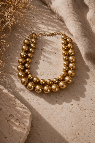 Gold Double Strand Pearl Necklace