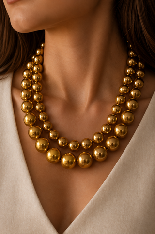 Gold Double Strand Pearl Necklace