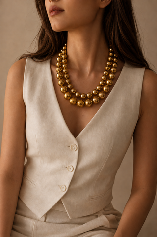Gold Double Strand Pearl Necklace