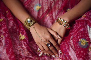 Gold Mesh Kundan Haathpaan (RJMHP167) image 1