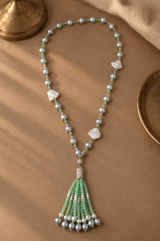 Ivory Green Tassel Necklace
