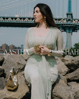 Aastha Shah In Golden Cascade Pearl Earrings