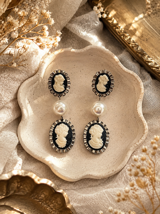 Ankita Lokhande In Bridgerton Duo Silver Cameo Earrings