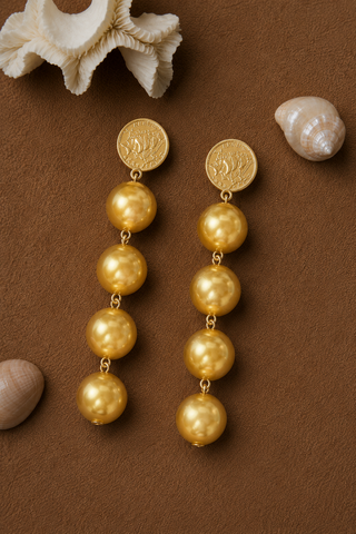 Aastha Shah In Golden Cascade Pearl Earrings