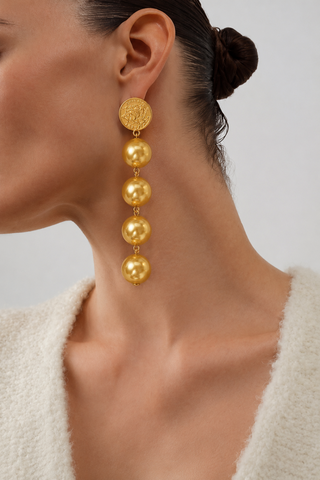 Aastha Shah In Golden Cascade Pearl Earrings