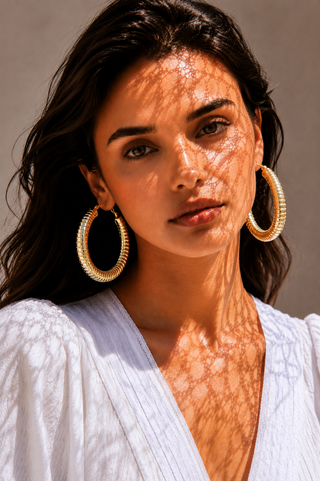 Rhea C In Gold Hoop Earrings
