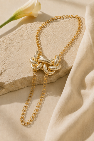 Sunny Leone In Metallic Silver Knot Necklace