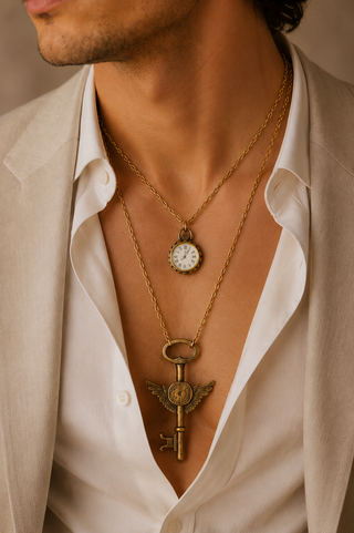 Ankush Bahuguna In The Clock & Key Necklace