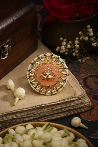 Peach Kundan Ring