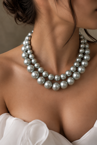Silver Double Strand Pearl Necklace