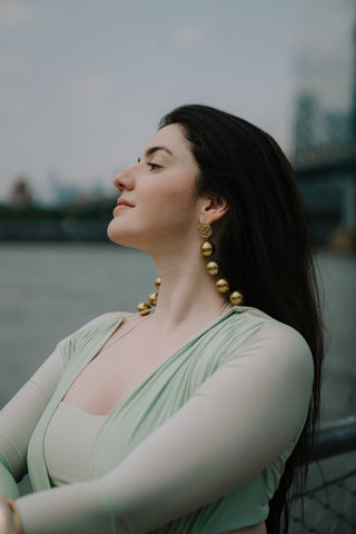 Aastha Shah In Golden Cascade Pearl Earrings