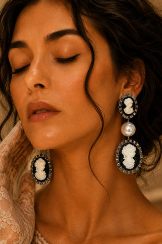 Ankita Lokhande In Bridgerton Duo Silver Cameo Earrings