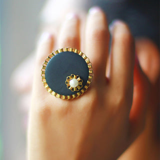 Black Round Wooden Ring (RJR296) image 1