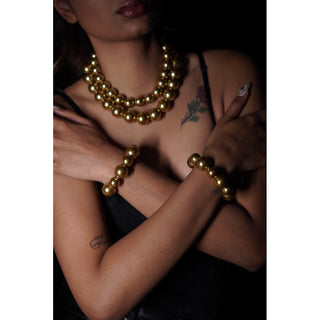 Two-Layered Golden Pearls Statement Necklace (RJN2196) image 1