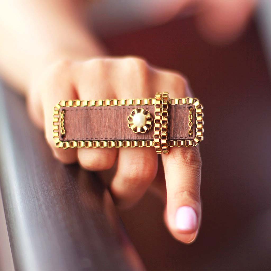 Long Rectangular Wooden Ring (RJR295) - Image 2