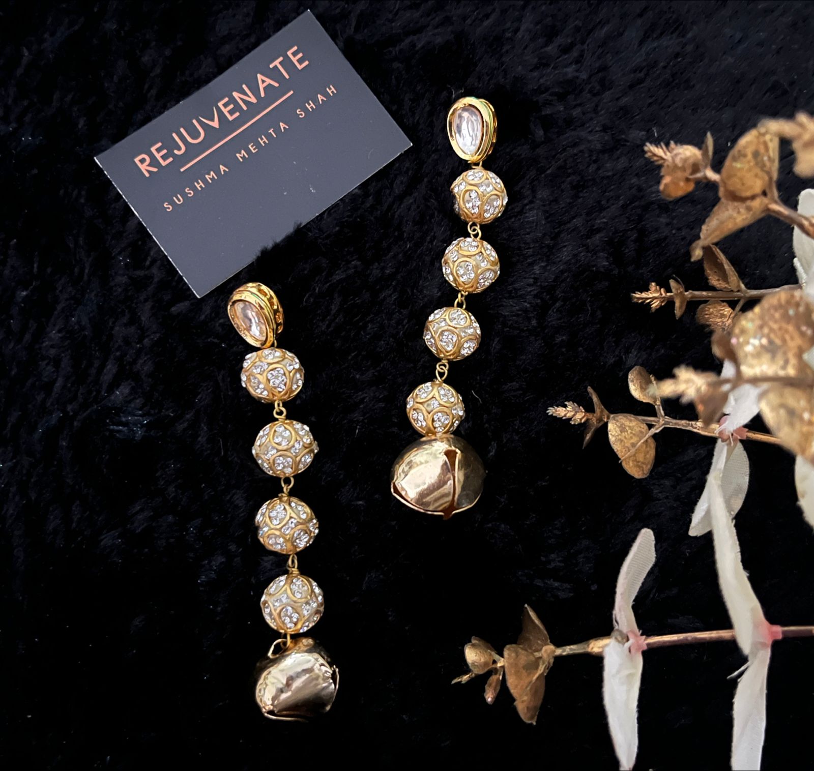 Cascading White Diamond and Ghunghroo Earrings (RJE1350) - Image 3